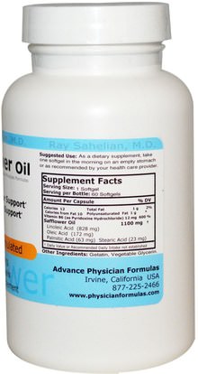 والمكملات الغذائية، زيت القرطم، والصحة، والنظام الغذائي Advance Physician Formulas, Inc., Safflower Oil, 1100 mg, 60 Softgels