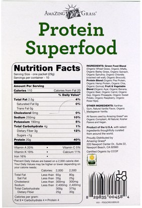 المكملات الغذائية، الحزم خدمة واحدة، سوبرفوودس Amazing Grass, Protein Superfood, All In One Nutrition Shake, The Original, 10 Packets, 1.02 oz (29 g) Each