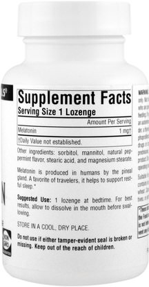 والمكملات الغذائية، والنوم، الميلاتونين Source Naturals, Melatonin, Peppermint Flavored Lozenge, 1 mg, 300 Lozenge
