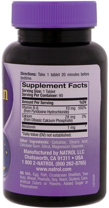 والمكملات الغذائية، والنوم Natrol, Melatonin, 1 mg, 90 Tablets