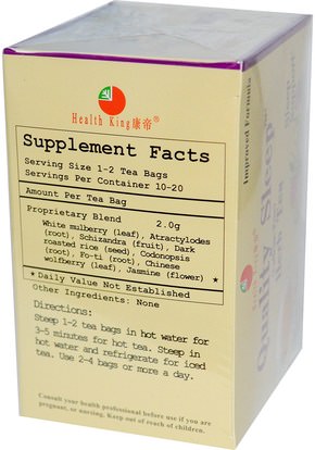 والمكملات الغذائية، ودعم النوم Health King, Quality Sleep, Herb Tea, Caffeine Free, 20 Tea Bags, 1.41 oz (40 g)