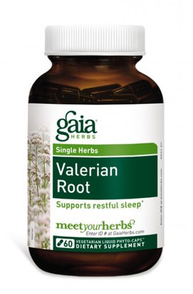 والمكملات الغذائية، والنوم، حشيشة الهر Gaia Herbs, Valerian Root, 60 Vegetarian Liquid Phyto-Caps