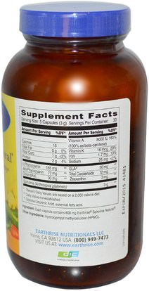 المكملات الغذائية، سبيرولينا Earthrise, Spirulina Natural, 600 mg, 150 Capsules
