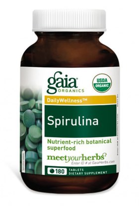 المكملات الغذائية، سبيرولينا Gaia Herbs, Spirulina, 180 Tablets