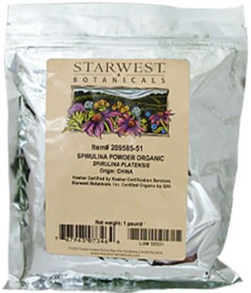 المكملات الغذائية، سبيرولينا Starwest Botanicals, Spirulina Powder, Organic, 1 lb (453.6 g)