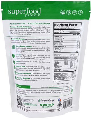 المكملات الغذائية، سوبرفوودس، مضادات الأكسدة Ground Based Nutrition, Organic Superfood Protein, Natural Flavored, 13.2 oz (374 g)