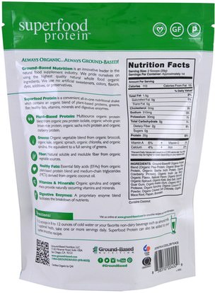 المكملات الغذائية، سوبرفوودس، مضادات الأكسدة Ground Based Nutrition, Organic Superfood Protein, Pure Vanilla, 14.2 oz (402 g)