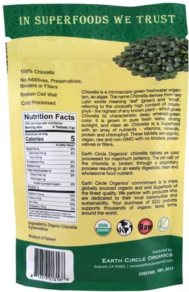 المكملات الغذائية، سوبرفوودس، كلوريلا Earth Circle Organics, Organic Chlorella Tablets, 3.5 oz (100 g)