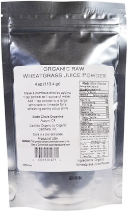 المكملات الغذائية، سوبرفوودس، عشب القمح Earth Circle Organics, Raw Organic Dehydrated Wheatgrass Juice Powder, 4 oz (113 g)