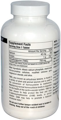 المكملات الغذائية، تمغ (البيتين اللامائية) Source Naturals, TMG, Trimethylglycine, 750 mg, 240 Tablets