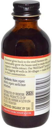 والمكملات الغذائية، والفاصوليا الفانيليا استخراج Frontier Natural Products, Organic, Vanilla Extract, 2 fl oz (59 ml)