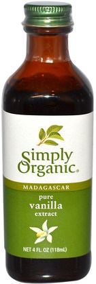 والمكملات الغذائية، والفاصوليا الفانيليا استخراج Simply Organic, Madagascar Pure Vanilla Extract, Farm Grown, 4 fl oz (118 ml)