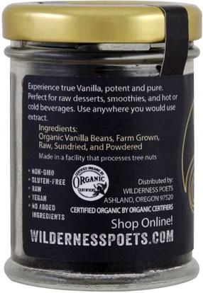 والمكملات الغذائية، والفاصوليا الفانيليا استخراج Wilderness Poets, Pure Vanilla Powder, Tahitian Ground Vanilla Beans, 1 oz (28 g)