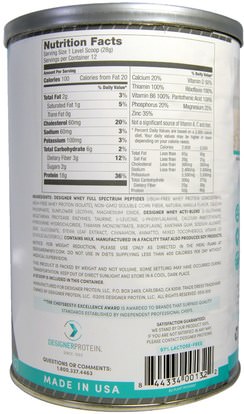 المكملات الغذائية، بروتين مصل اللبن Designer Protein, Designer Whey, with Acti-Blend, Natural 100% Whey Based Protein, French Vanilla, 12 oz (340 g)
