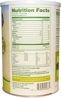 المكملات الغذائية، بروتين مصل اللبن ReserveAge Nutrition, Grass-Fed Whey Protein, Chocolate Flavor, 25.4 oz (720 g)
