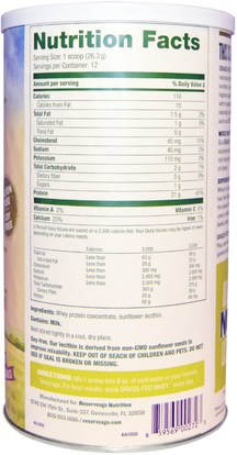 المكملات الغذائية، بروتين مصل اللبن ReserveAge Nutrition, Grass-Fed Whey Protein, Unflavored, 11.1 oz (316 g)
