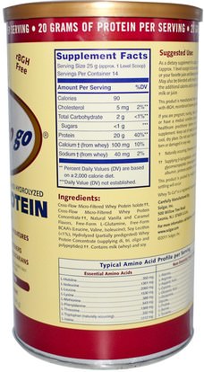 المكملات الغذائية، بروتين مصل اللبن Solgar, Whey To Go, Whey Protein Powder, Natural Vanilla Flavor, 12 oz (340 g)