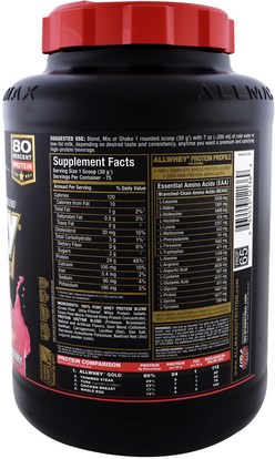 المكملات الغذائية، بروتين مصل اللبن، والرياضة ALLMAX Nutrition, AllWhey Gold, 100% Whey Protein + Premium Whey Protein Isolate, Strawberry, 5 lbs. (2.27 kg)