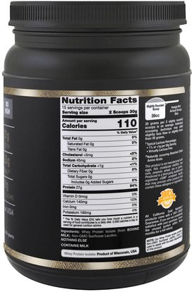 المكملات الغذائية، بروتين مصل اللبن، والرياضة، والرياضة California Gold Nutrition, CGN, Instantized Whey Protein Isolate, Ultra-Low Lactose, Unflavored, 1 lb, 16 oz (454 g)