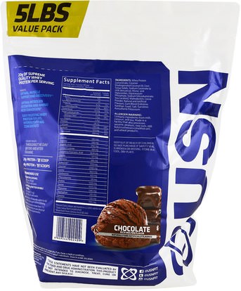 المكملات الغذائية، بروتين مصل اللبن USN, 100% Premium Whey Protein, Chocolate, 5 lbs (2.27 kg)
