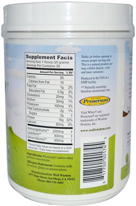 المكملات الغذائية، بروتين مصل اللبن Well Wisdom, Vital Whey, Natural, 21 oz (600 g)