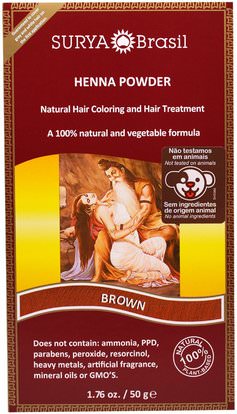 Surya Henna, Henna Powder, Natural Hair Coloring and Hair Treatment, Brown, 1.76 oz (50 g) ,Herb-sa