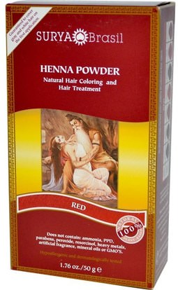 Surya Henna, Henna Powder, Natural Hair Coloring and Hair Treatment, Red, 1.76 oz (50 g) ,حمام، الجمال، الشعر، فروة الرأس، لون الشعر، العناية بالشعر