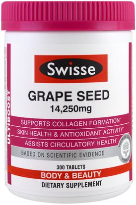 Swisse, Ultiboost, Grape Seed, Body & Beauty, 14,250 mg, 300 Tablets ,المكملات الغذائية، مضادات الأكسدة، استخراج بذور العنب