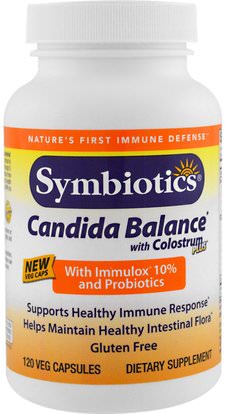Symbiotics, Candida Balance with Colostrum Plus, 120 Veggie Caps ,الصحة، المبيضات
