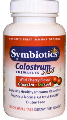 Symbiotics, Colostrum Chewables Plus, Wild Cherry Flavor, 120 Chewable Tabs ,المكملات الغذائية، منتجات الأبقار، اللبأ