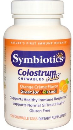 Symbiotics, Colostrum Plus, Orange Crme Flavor, 120 Chewable Tabs ,المكملات الغذائية، منتجات الأبقار، اللبأ