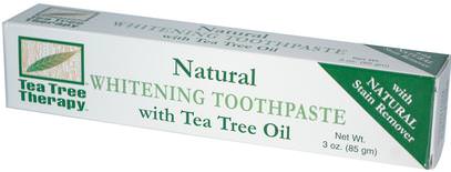 Tea Tree Therapy, Natural Whitening Toothpaste, with Tea Tree Oil, 3 oz (85 g) ,حمام، الجمال، معجون الأسنان، العناية بالأسنان عن طريق الفم، تبييض الأسنان