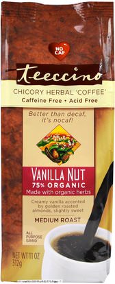 Teeccino, Chicory Herbal Coffee, Medium Roast, Caffeine Free, Vanilla Nut, 11 oz (312 g) ,الطعام، قهوة ديكاف، بديل، قهوة العشبية