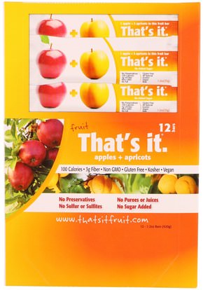 Thats It, Fruit Bars, Apples + Apricots, 12 Bars, 1.2 oz (420 g) Each ,الطعام، الوجبات الخفيفة، المكملات الغذائية