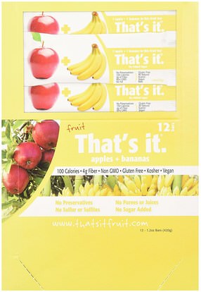 Thats It, Fruit Bars, Apples + Bananas, 12 Bars, 1.2 oz (420 g) Each ,الطعام، الوجبات الخفيفة، المكملات الغذائية