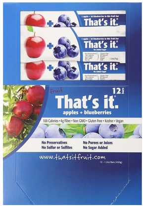 Thats It, Fruit Bars, Apples + Blueberries, 12 Bars, 1.2 oz (420 g) Each ,الطعام، الوجبات الخفيفة، المكملات الغذائية