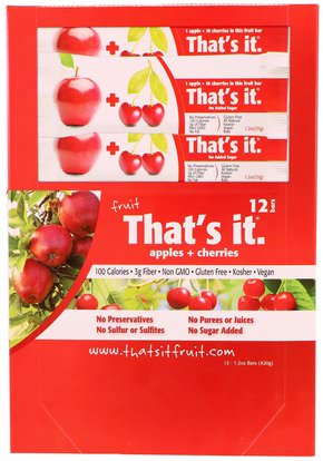 Thats It, Fruit Bars, Apples + Cherries, 12 Bars, 1.2 oz (420 g) Each ,الطعام، الوجبات الخفيفة، المكملات الغذائية