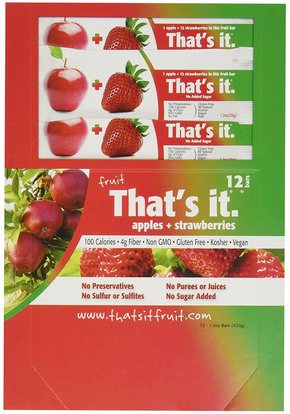 Thats It, Fruit Bars, Apples + Strawberries, 12 Bars, 1.2 oz (420 g) Each ,الطعام، الوجبات الخفيفة، المكملات الغذائية