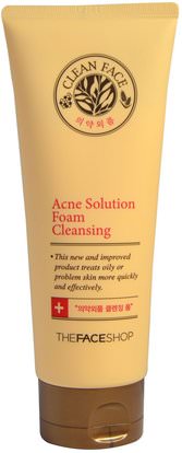 The Face Shop, Acne Solution Foam Cleansing, 5.07 fl oz (150 ml) ,حمام، الجمال، العناية بالوجه، منظفات الوجه
