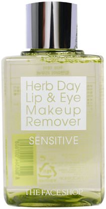 The Face Shop, Herb Day Lip & Eye Makeup Remover, Sensitive, 4.39 fl oz (130 ml) ,حمام، الجمال، مزيل ماكياج