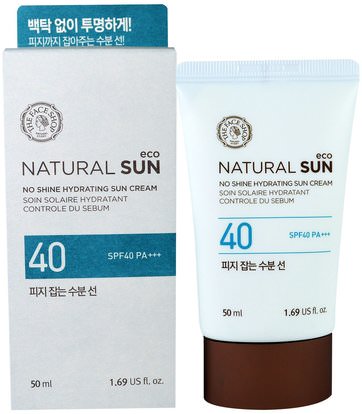 The Face Shop, Natural Sun, No Shine Hydrating Sun Cream, SPF40 PA+++, 1.69 fl oz (50 ml) ,حمام، الجمال، العناية بالوجه، سف، تجميل الوجه، كير
