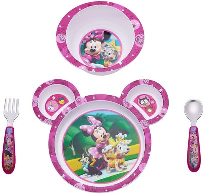 The First Years, Feeding Set, Minnie Mouse, 9m+, 4 Piece Set ,المنزل، المطبخ، أكواب لوحات السلطانيات، صحة الطفل، تغذية الطفل والتنظيف