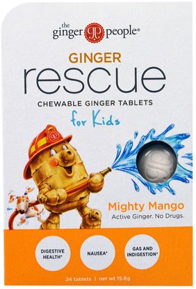 The Ginger People, Ginger Rescue, Chewable Ginger Tablets for Kids, Mighty Mango, 24 Tablets (15.6 g) ,صحة الطفل، الهضم، المعدة
