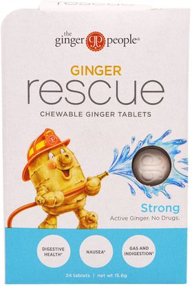 The Ginger People, Ginger Rescue, Chewable Ginger Tablets, Strong, 24 Tablets (15.6 g) ,الأعشاب، جذر الزنجبيل، الهضم، المعدة