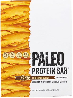 The Julian Bakery, Paleo Protein Bar, Pure Sunflower Butter, 12 Bars, 2.05 oz (58.3 g) Each ,والرياضة، والبروتين أشرطة