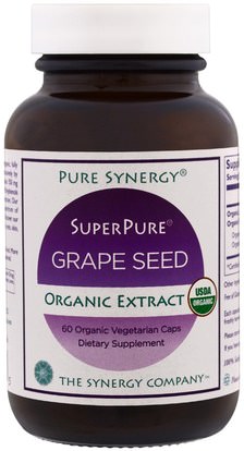 The Synergy Company, Pure Synergy, Organic Super Pure Grape Seed Organic Extract, 60 Organic Vegetarian Caps ,المكملات الغذائية، مضادات الأكسدة، استخراج بذور العنب