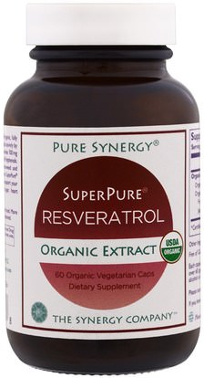 The Synergy Company, Pure Synergy, Organic Super Pure Resveratrol Organic Extract, 60 Organic Veggie Caps ,المكملات الغذائية، ريسفيراترول، مكافحة الشيخوخة