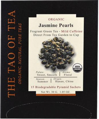 The Tao of Tea, Organic Jasmine Pearls, 15 Pyramid Sachets, 1.05 oz (30 g) ,المكملات الغذائية، مضادات الأكسدة، الشاي الأخضر، الغذاء، الشاي العشبية