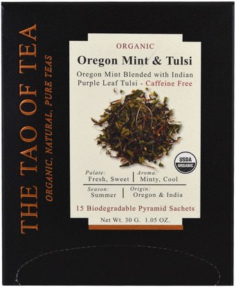 The Tao of Tea, Organic Oregon Mint & Tulsi, 15 Pyramid Sachets, 1.05 oz (30 g) ,الطعام، شاي العشبية، الصحة