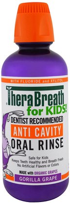 TheraBreath, Anti Cavity Oral Rinse for Kids, Gorilla Grape, 16 fl oz (473 ml) ,حمام، الجمال، شفهي، الأسنان، تهتم، غسول الفم